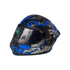 [CAS-CER-119XL]  CASCO CERRADO HALF DOBLE VISOR MICA HUMO STRANDED NEGRO/AZUL EG