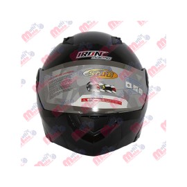 [CAS-7101-1488C] CASCO ABATIBLE DOBLE MICA IRON RACING DOT CAPTAIN NEGRO BRILLO TALLA L