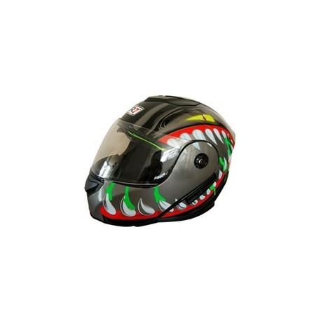 [7101-1284] CASCO ABATIBLE R7 RACING MD-903 DOBLE MICA L GRS/ROJ/VDE/BCO